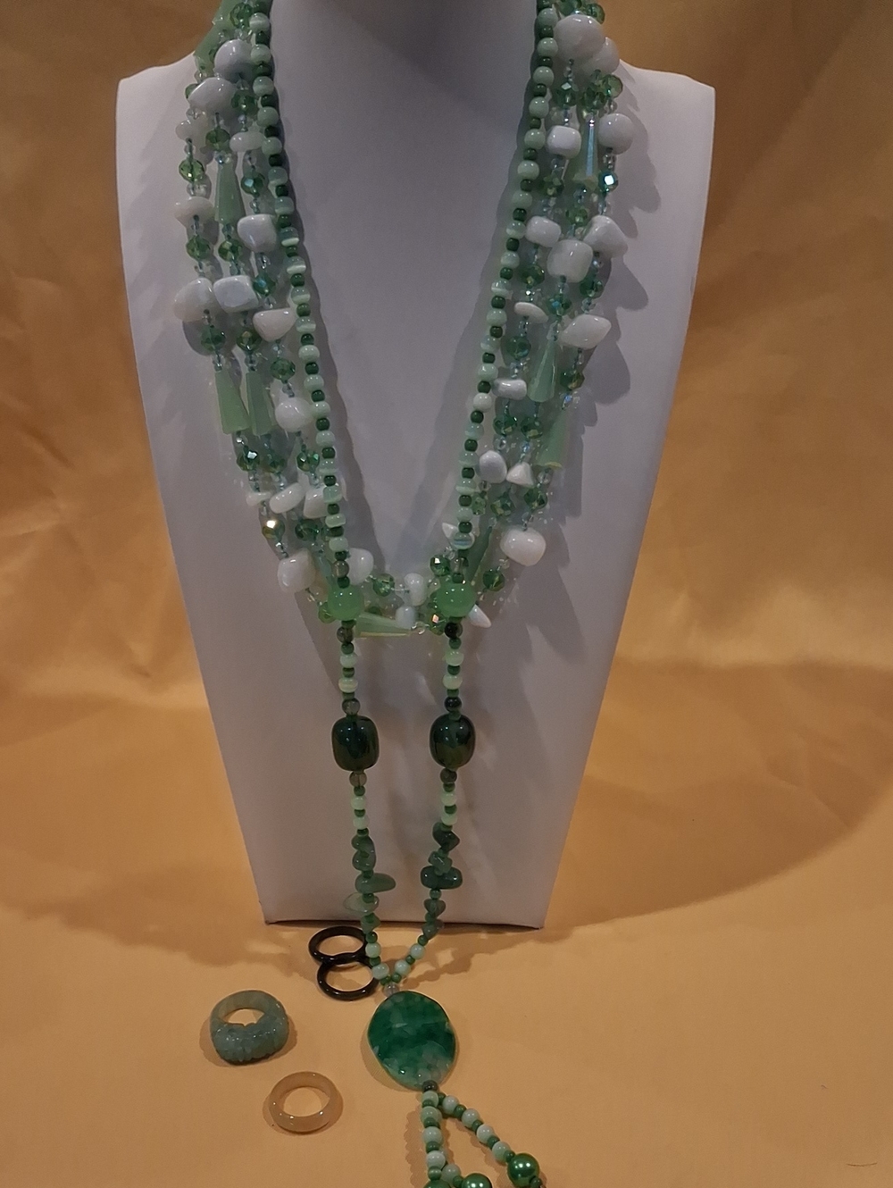 Green Beaded Stone Necklaces and Rings
